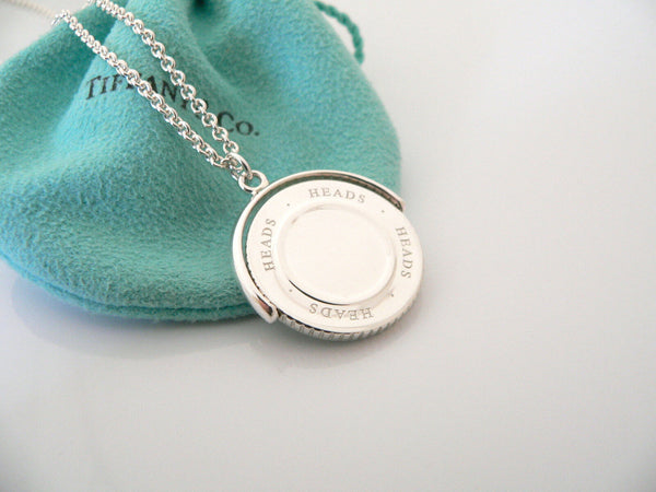 Tiffany & Co Heads Tails Necklace Coin Flip  Pendant Charm Chain Love Gift Pouch