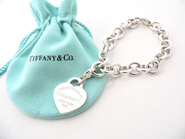 Tiffany & Co Blue Enamel Heart Bracelet Silver Bangle Charm Clasp Gift Pouch Art