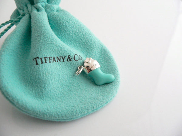 Tiffany & Co Silver Blue Enamel Stocking Sock Charm 4 Necklace Bracelet Gift