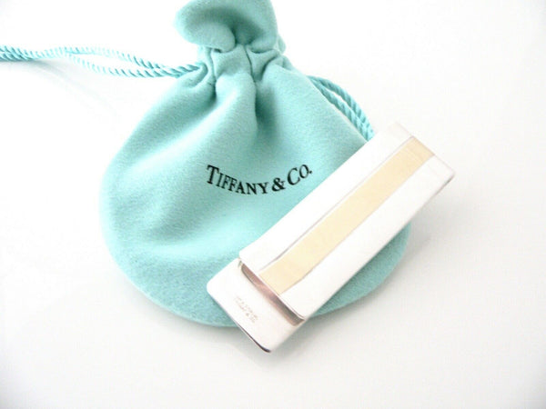 Tiffany & Co Silver 18K Gold Stripe Money Clip Holder Rare Pouch Man Anniversary