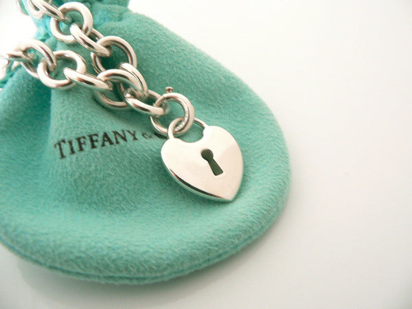 Tiffany & Co Silver Heart Key Hole Charm Pendant Bracelet Bangle Gift Love Pouch