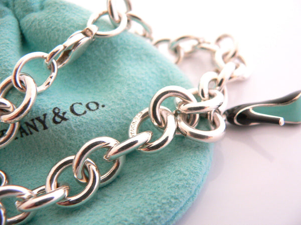 Tiffany & Co Silver Enamel Shoe Bracelet Bangle Charm Pendant Gift Pouch Clasp