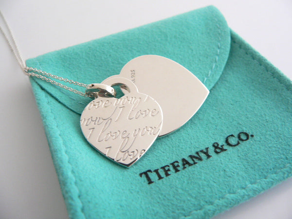 Tiffany & Co Heart I Love You Necklace Silver Double Pendant Charm Chain Gift