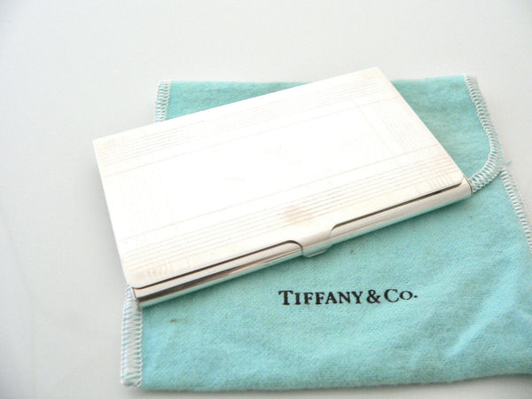 Tiffany & Co Engine Turned Stripe Business Card Case Holder Office Gift Pouch