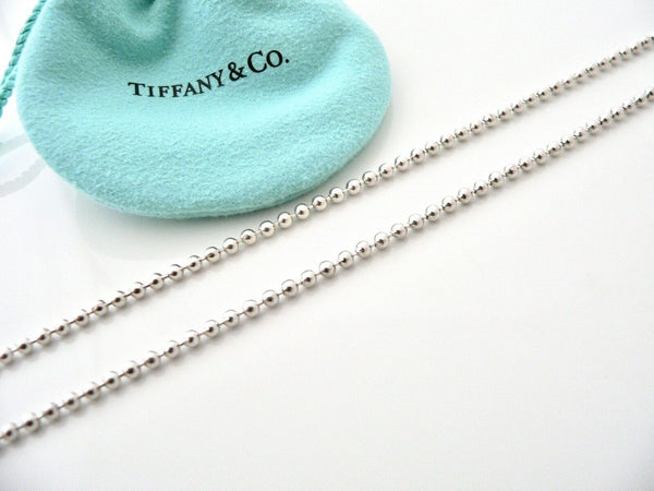 Tiffany & Co Silver Large Oval Locket Necklace Pendant 34 Inch Long Bead Chain XL Gift Love