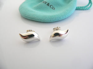 Tiffany & Co Silver Peretti Feather Wave Earrings Studs Gift Pouch Love Art