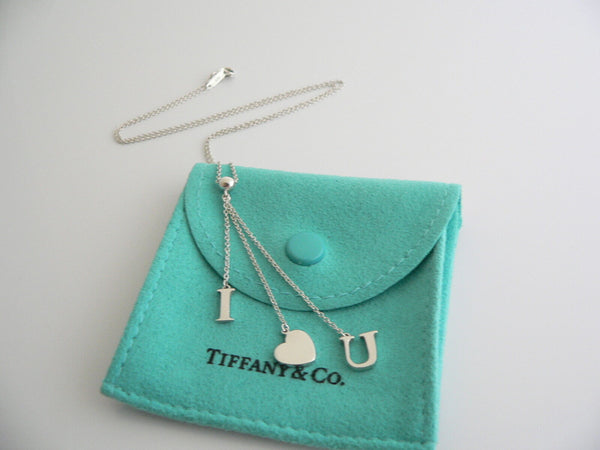 Tiffany & Co Silver I LOVE YOU Dangling Dangle Necklace Pendant Chain Gift Pouch