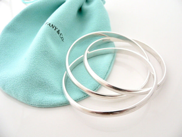 Tiffany & Co Silver Triple Rolling Interlocking Bracelet Bangle Rare Gift Pouch