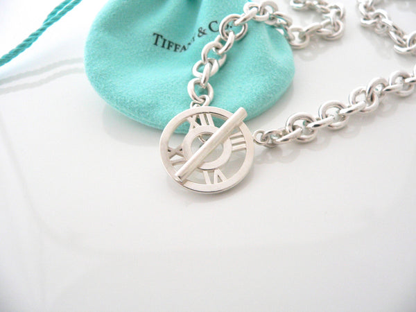 Tiffany & Co Silver Atlas Charm Toggle Circle Necklace Pendant Link Chain Gift