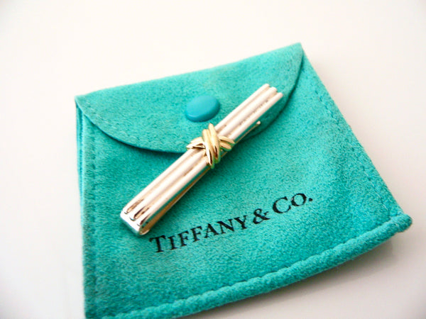 Tiffany Co 18K Silver Tie Clip Signature Money Clip Man Jewelry Gift Pouch 925