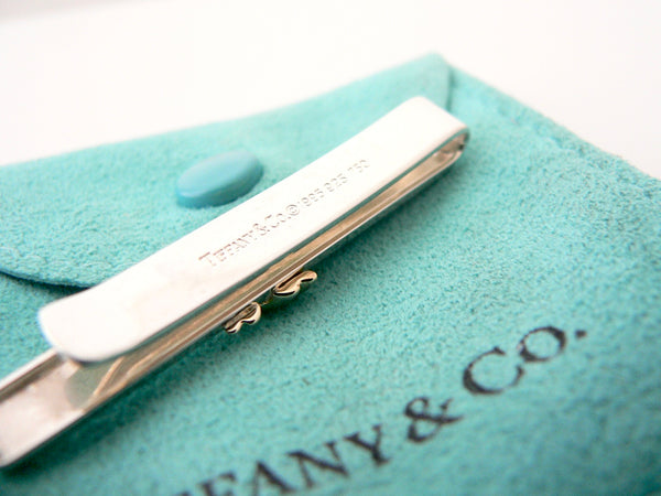 Tiffany Co 18K Silver Tie Clip Signature Money Clip Man Jewelry Gift Pouch 925