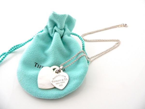 Tiffany & Co Return to Silver Mother of Pearl Heart Necklace Pendant Gift Pouch