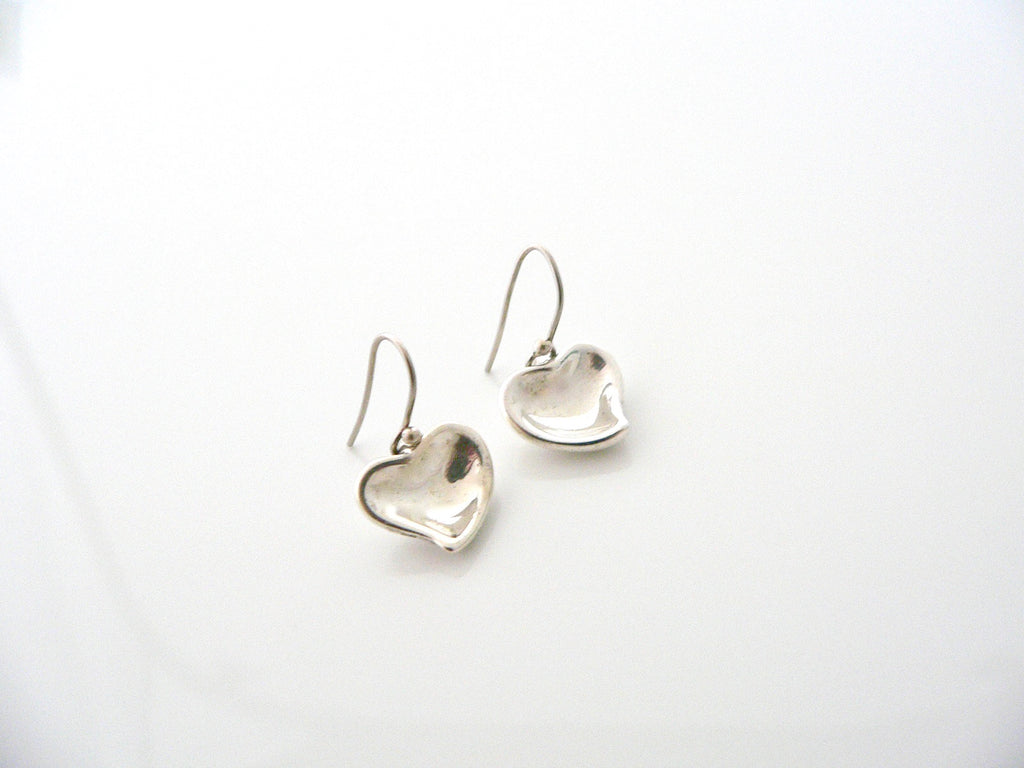 Tiffany & Co Silver Peretti Carved Heart Dangle Dangling Earrings Gift Love  Art
