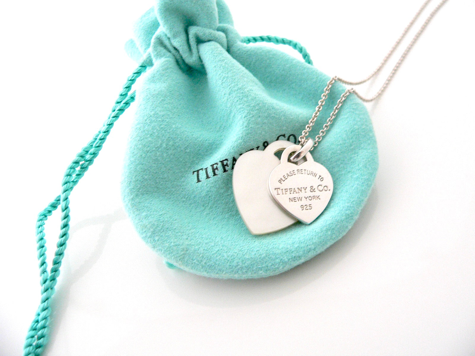 Tiffany & Co Return to Silver Mother of Pearl Heart Necklace Pendant Gift Pouch