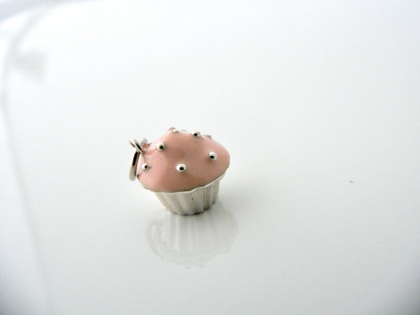 Tiffany & Co Silver Pink Enamel Cupcake Charm Pendant 4 Necklace Bracelet Gift
