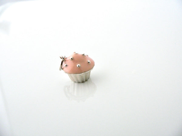 Tiffany & Co Silver Pink Enamel Cupcake Charm Pendant 4 Necklace Bracelet Gift