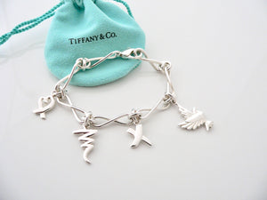 Tiffany & Co Silver Picasso Dove Heart Kiss Scribble Charm Bracelet Bangle Gift