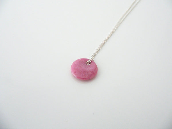 Tiffany & Co Silver Pink Rhodonite Round Disc Necklace Pendant Gift Love Choker