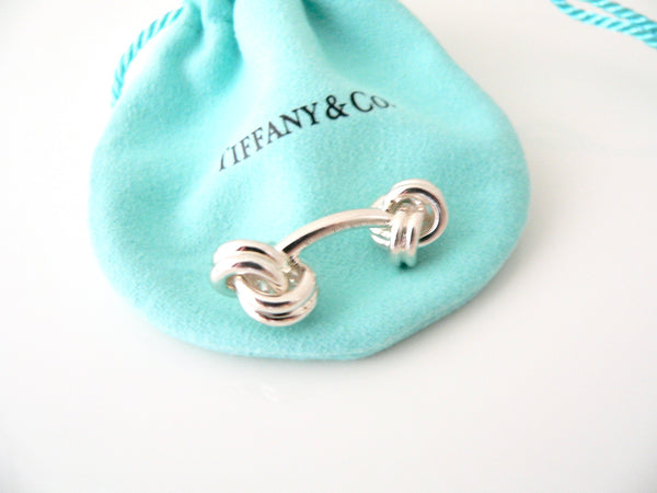 Tiffany & Co Double Knot Cufflinks Cuff Link Silver Jewelry Pouch Man Gift Love