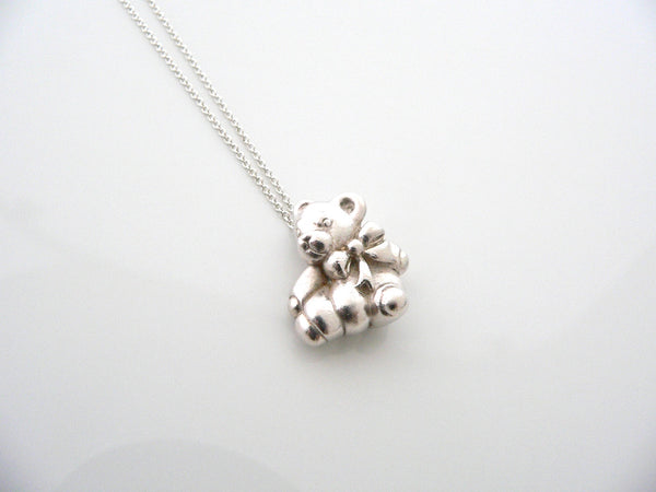 Tiffany & Co Silver Teddy Bear Ribbon Bow Necklace Pendant Chain Gift Child Kid