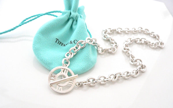 Tiffany & Co Silver Atlas Charm Toggle Circle Necklace Pendant Link Chain Gift