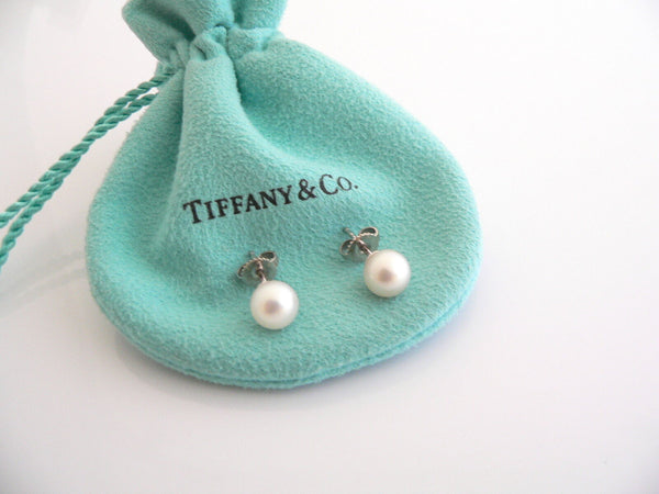 Tiffany & Co 18K White Gold 7 MM Pearl Earrings Studs Gift Pouch Love