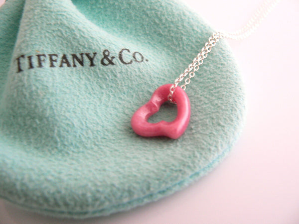 Tiffany & Co Pink Rhodonite Open Heart Necklace Pendant Silver Gift Pouch Love