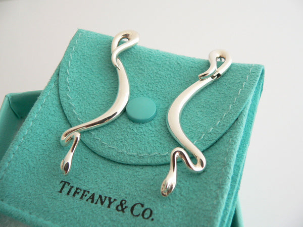 Tiffany & Co Silver Peretti Snake Dangling Dangle Earrings 2 Inches Gift Pouch