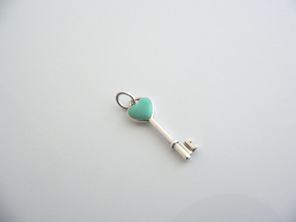 Tiffany & Co Silver Blue Enamel Heart Key Pendant Charm 4 Necklace Bracelet Gift