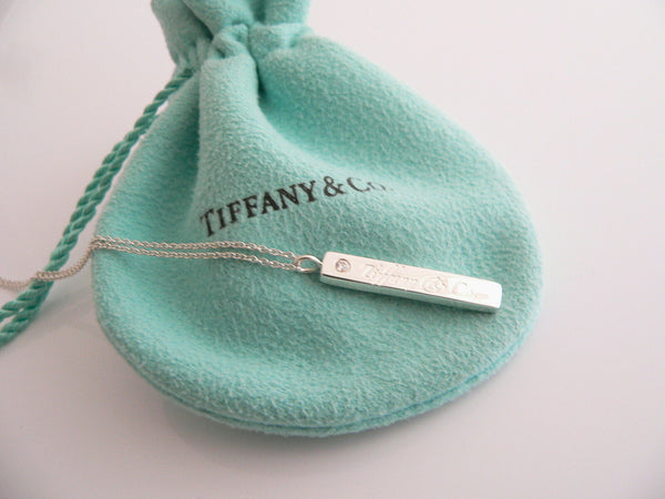 Tiffany & Co Silver Diamond Bar Necklace Pendant Chain Charm Gift Pouch Love