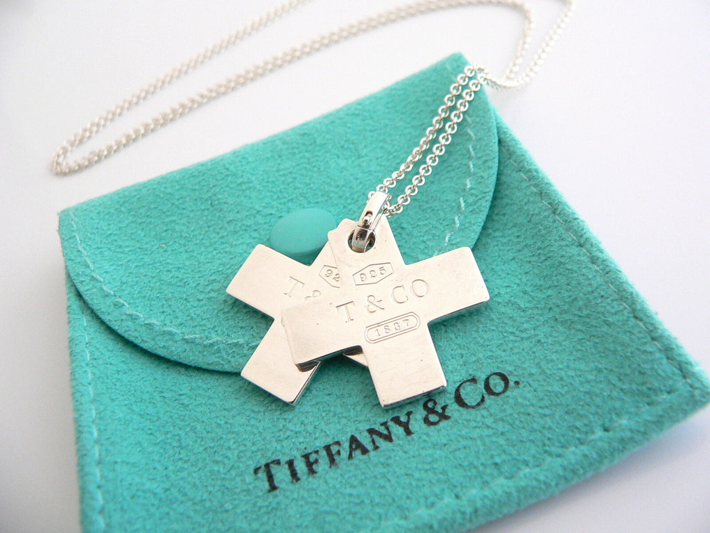 Tiffany Co Silver 1837 Double Cross Necklace Pendant Charm 24