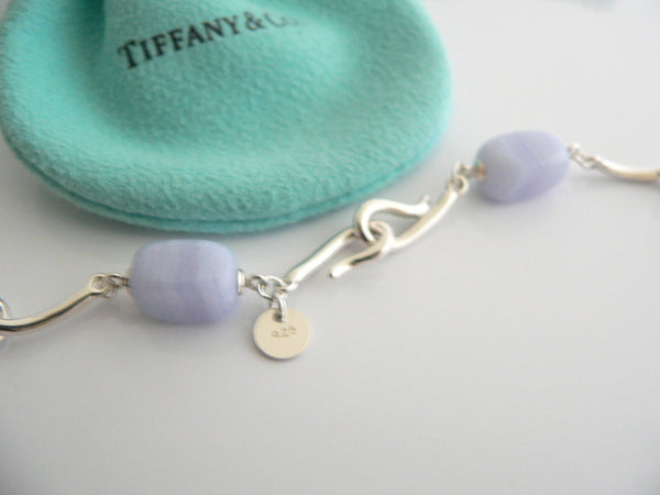 Tiffany & Co Blue Chalcedony Necklace Gemstone Twirl  Pendant Chain Love Gift