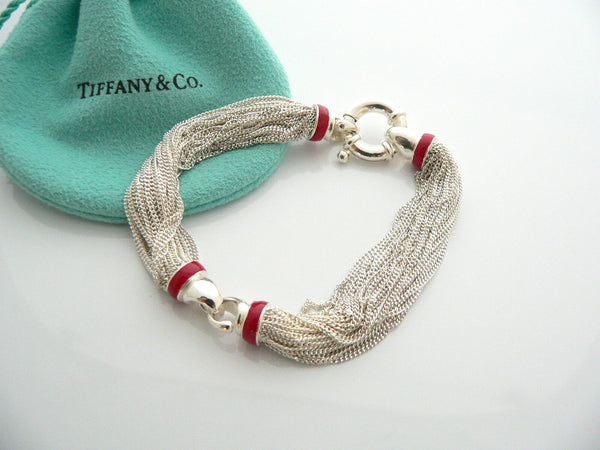 Tiffany & Co Silver Red Enamel Strand Bracelet Bangle Lifesaver Rare Gift Pouch