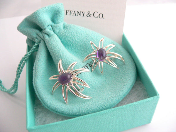 Tiffany & Co Amethyst Earrings Gemstone Fireworks Clip On Love Gift Pouch Art