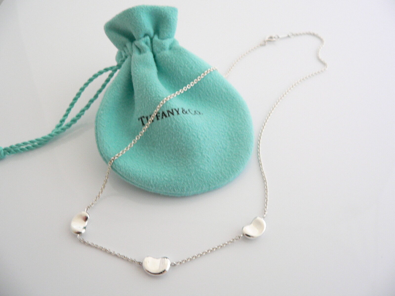 Tiffany & Co Silver Peretti 3 Three Bean Necklace Pendant Chain Charm I Love You