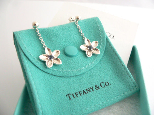 Tiffany & Co Flower Iolite Gemstone Dangle Earrings Gift Nature Love Pouch Cool