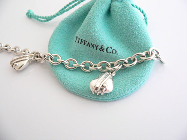 Tiffany & Co Silver 3 Hearts Arrow Charm Dangle Bracelet Bangle Link Chain Gift