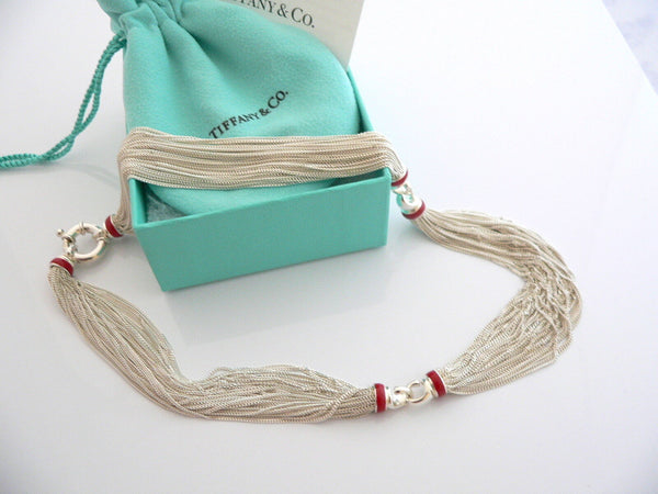 Tiffany & Co Silver Red Enamel Multi Strand Necklace Pendant Gift Love Pouch Box