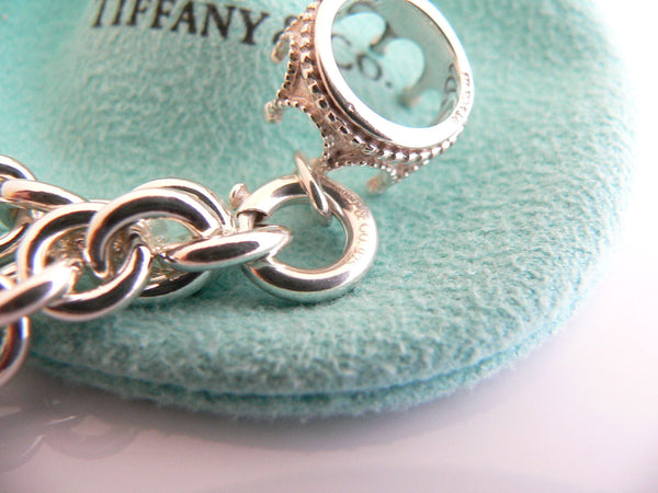 Tiffany & Co Silver Crown Princess Bracelet Bangle Charm Chain Clasp Gift Pouch