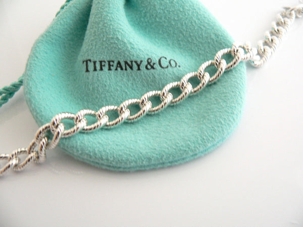 Tiffany & Co Silver MOM Heart Padlock Charm Bracelet Gift Love Textured Link
