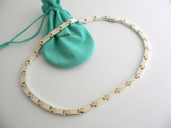 Tiffany & Co Silver Gold Rectangle Bar Link Necklace Pendant Chain Gift Love