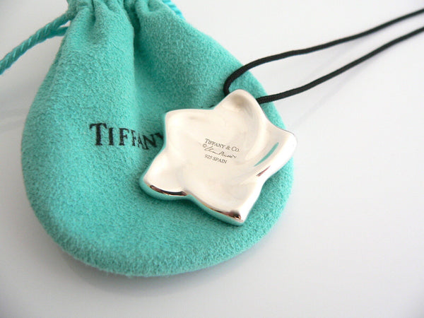 Tiffany & Co Peretti Silver Star Necklace Pendant Charm 18 Inch Silk Cord Gift