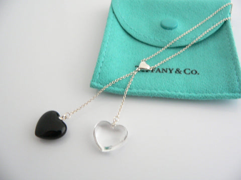 Tiffany & Co Silver Onyx Crystal Gemstone Heart Dangle Necklace Pendant Gift