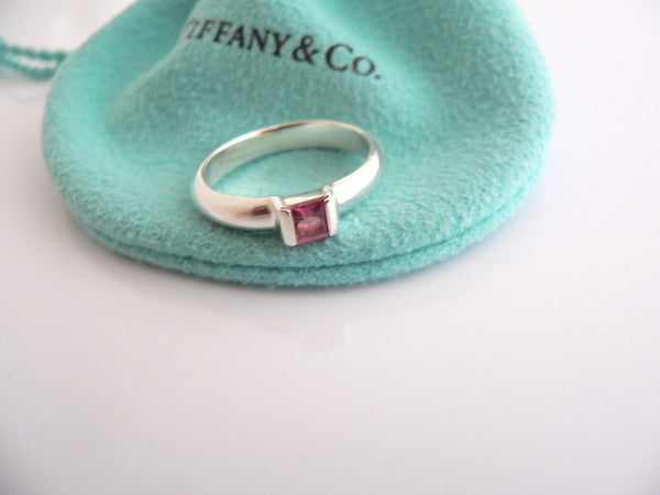 Tiffany & Co Silver Pink Tourmaline Ring Gemstone Band Sz 7.25 Gift Pouch Love