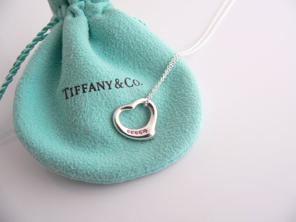 Tiffany & Co Peretti Silver 5 Pink Sapphires Heart Necklace Pendant Chain Gift