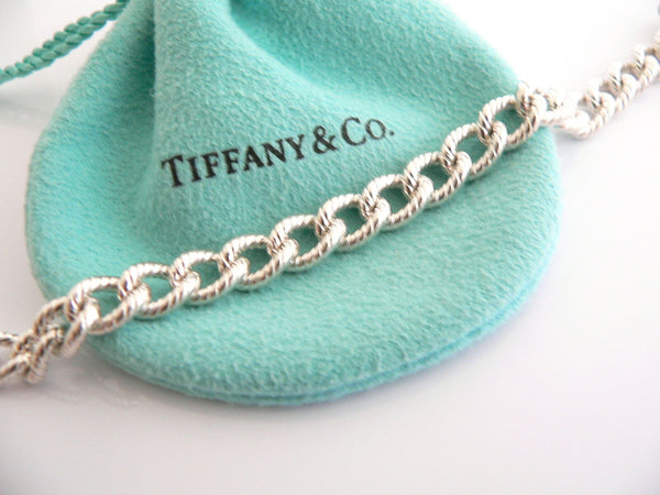 Tiffany & Co Silver HAPPY ANNIVERSARY Heart Charm Pendant Cable Bracelet Pouch