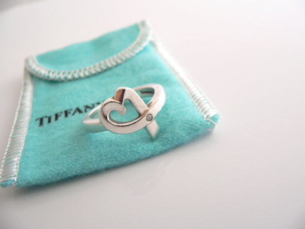 Tiffany & Co Silver Picasso Diamond Loving Heart Ring Band Sz 6.75 Gift Pouch