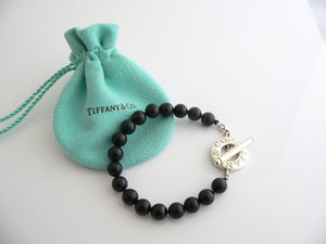 Tiffany & Co Silver Onyx Bead Toggle Bracelet Bangle Gift Pouch Gemstone