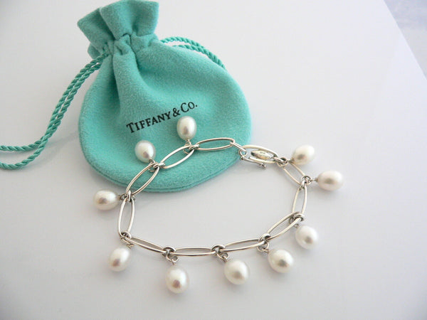 Tiffany & Co Pearl Bracelet Bangle Oval Chain Love Gift Pouch Silver Box Classic