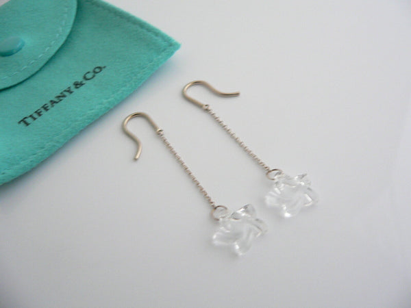 Tiffany & Co Peretti Silver Rock Crystal Star Dangle Earrings Studs Gift Pouch